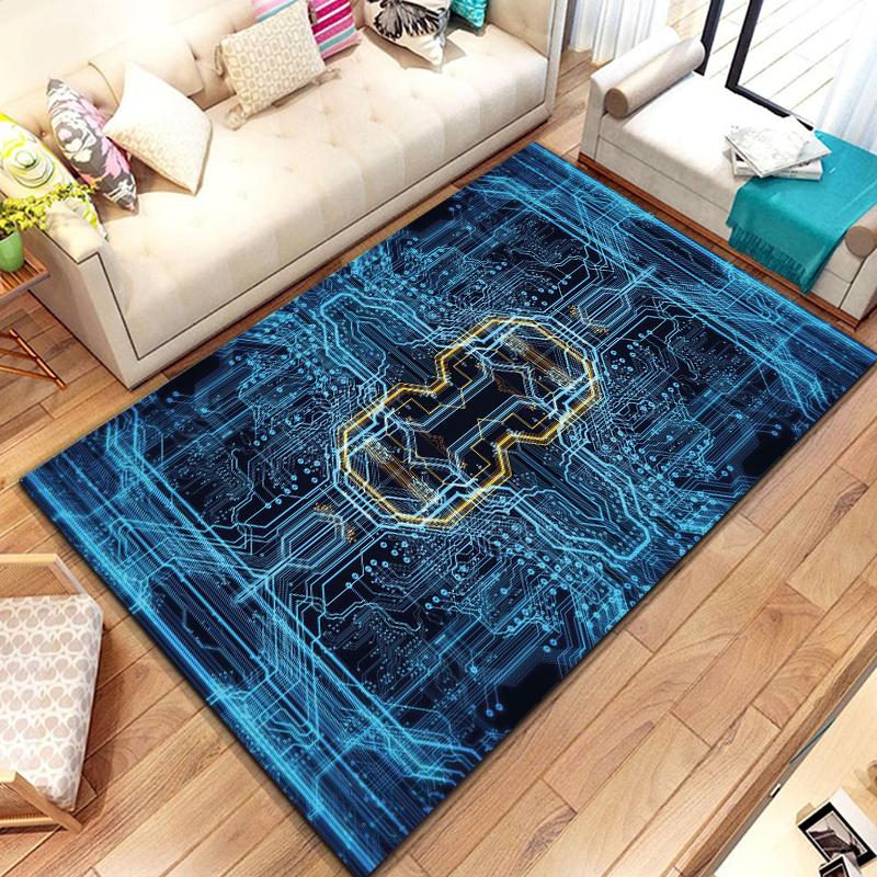 3D Chip Circuit Board Area Rug,Carpet Rug for Home Living Room Bedroom Sofa Play Room Doormat Decor, floor mats  coffee tables