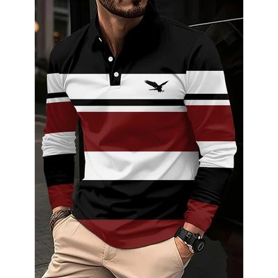 All-winter Men's Striped Long-sleeved Polo Shirt, Breathable Casual Top, Slim and Fitted, Quick-drying Collar Classic Polo Shirt
