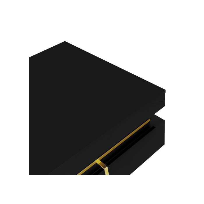 Table basse - MUVOE - Haute brillance - 2 tiroirs - Accents dorés - Design contemporain