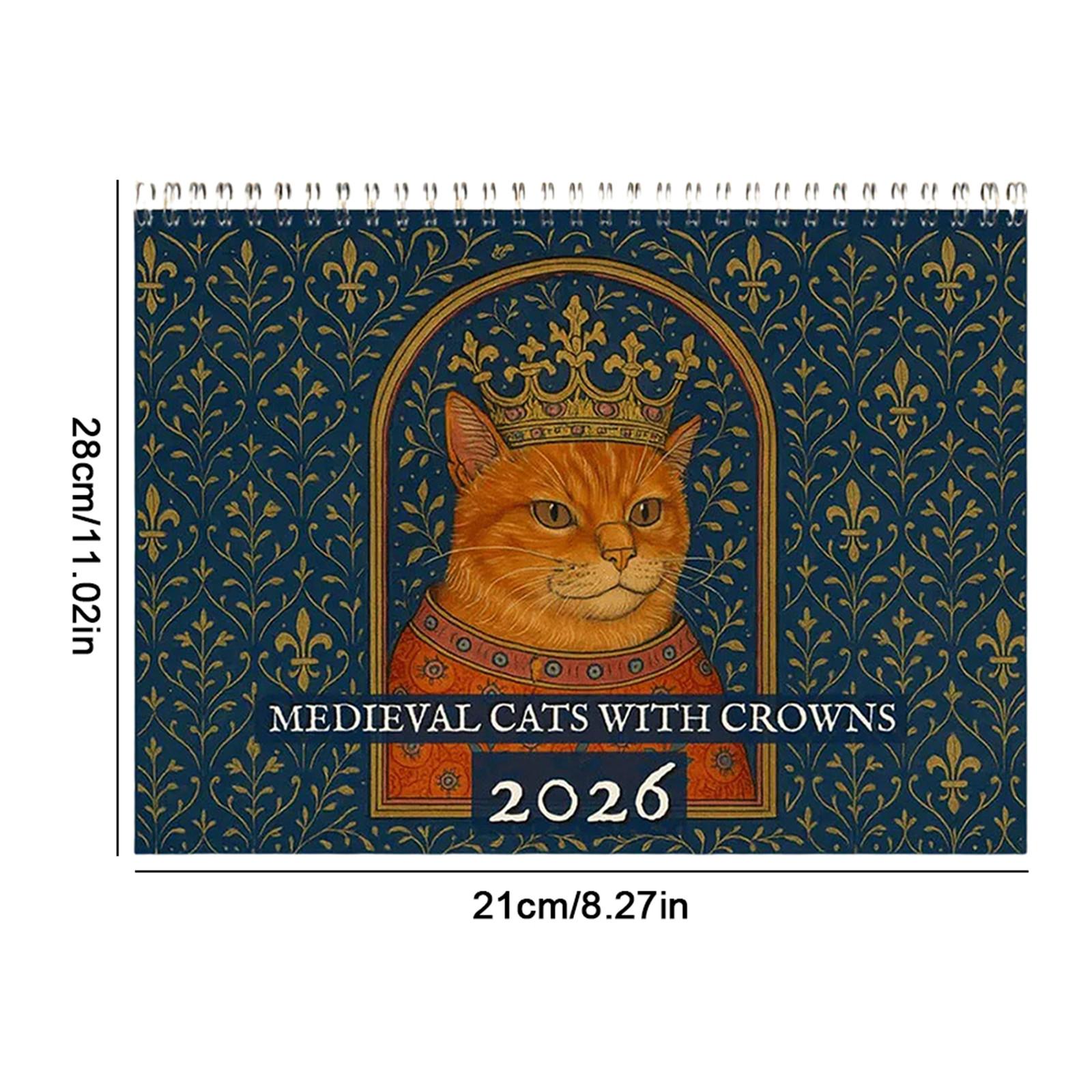 2026 Wall Calendar Funny Medieval Art Gift Calendar 12-Month Cat Art Calendar Medieval Cat Calendar for Notes and Reminders