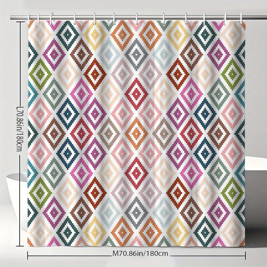 Colorful Geometric Shower Curtain, Pixel Design, Vibrant Polyester, Machine Washable, Modern Bath Decor