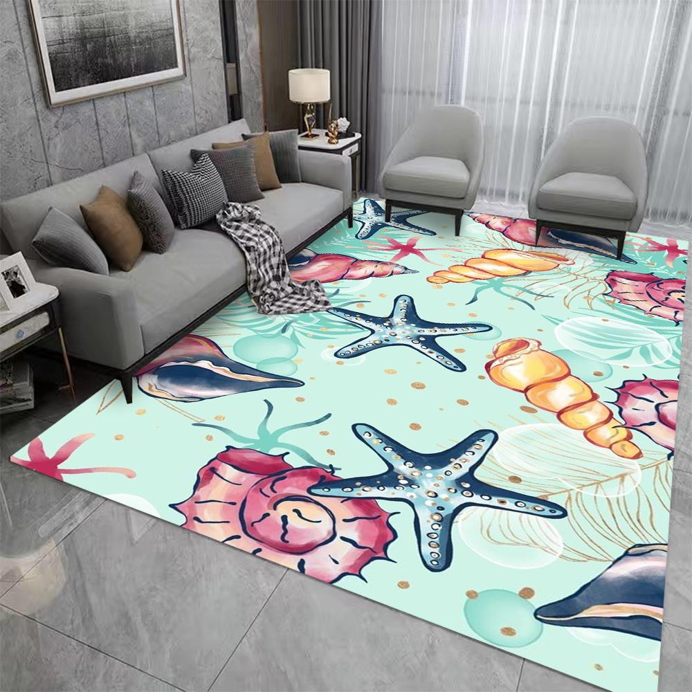 Starfish Shell Whale Ocean Pattern Carpet for Living Room Decor Children Play Soft Rug Bedroom Lounge Nursery Sofa Floor Mat
