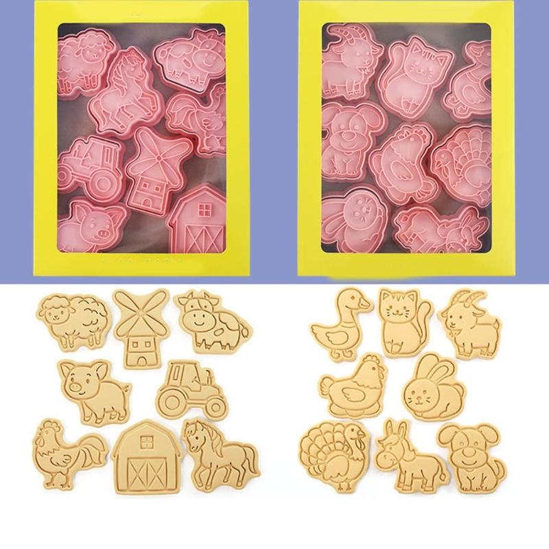 16Pcs Cartoon Farm Animals Biscuits Mold Cookie Stamps Set Fondant Biscuits Pastry Cookie Cutters for DIY Cake Baking