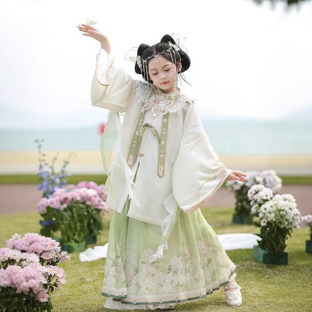 Girls' Cloud Shoulder Hanfu: Spring/Autumn Ming-Style Tang Suit for Little Girls