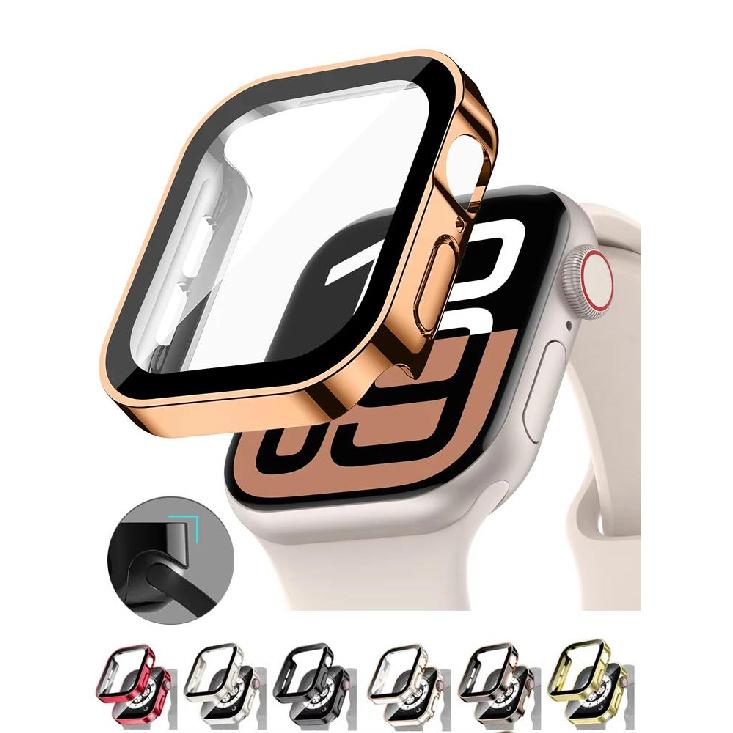 Glass+Case For Apple Watch 42mm 46mm 45mm 41mm 44mm 40mm Straight Edge Screen Protector Cover Case iWatch SE 3 6 7 8 9 10 11 7