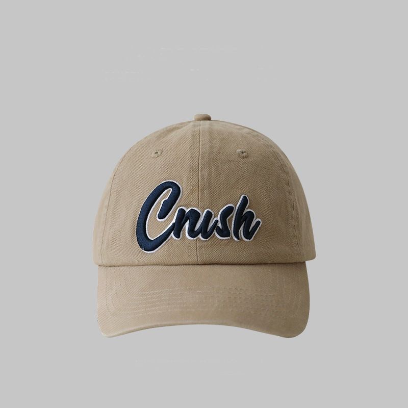 

American Retro Embroider Soft Top Baseball Cap Men s and Women s Same Big Logo Makes Face Look Smaller Pure Cotton Hat Trendsetter Peaked Cap Khaki Adjustable (58-60cm)