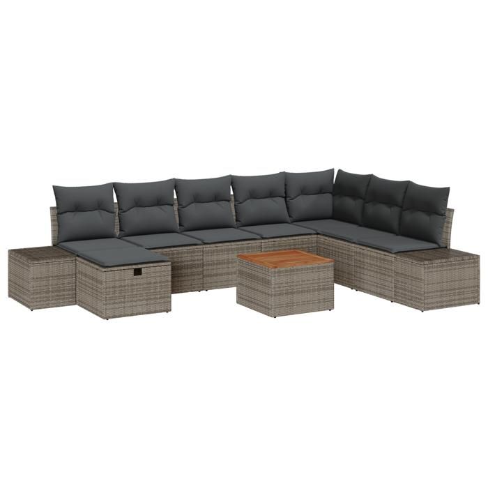 VidaXL Ensemble de canapé de jardin 9 pièces avec coussins Gris Poly Rattan 3359608