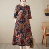 Dress for Woman Oversized Long Sleeve Ethnic Print Fitted Waist Vintage Casual Printed Long Loose Lace Dresses