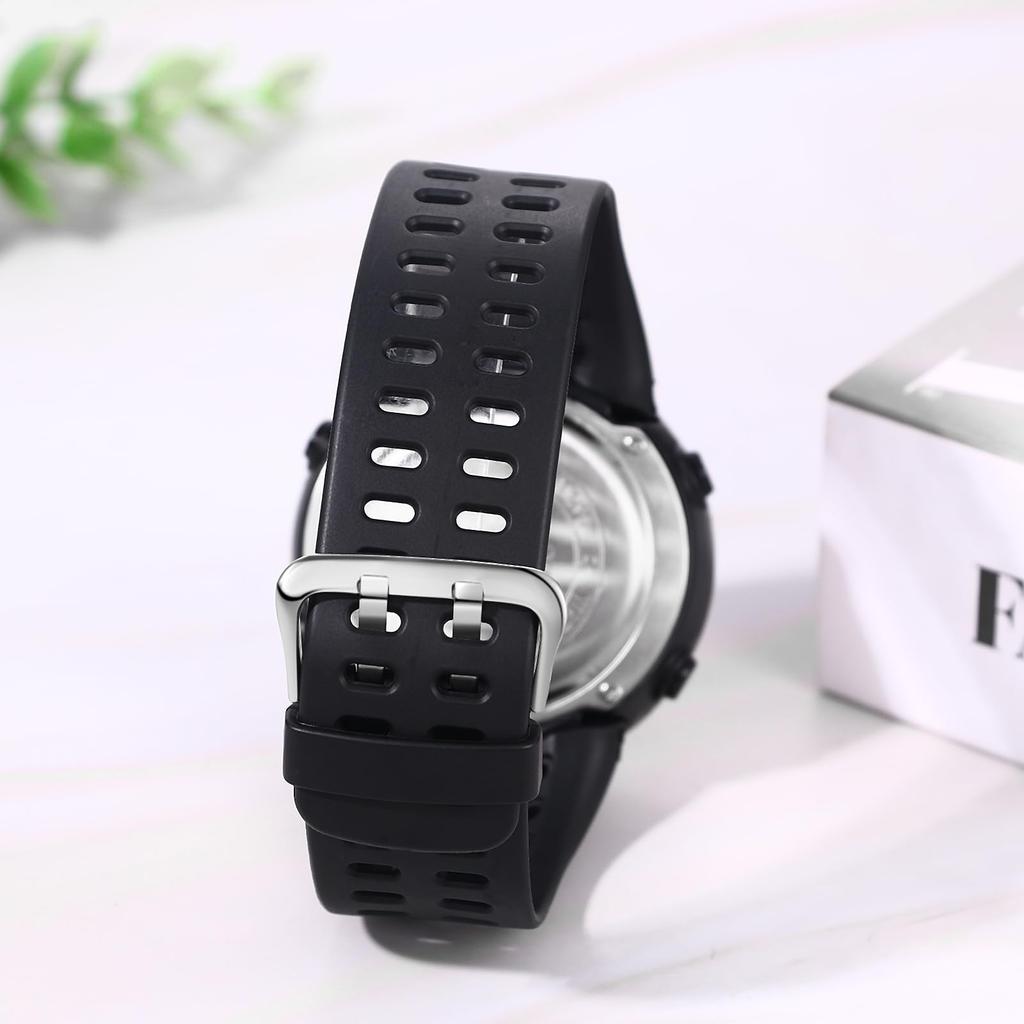 Men's Silicone Watch, 5ATM Water Resistant, Date Display, Day Display, Digital Display, Multi-Function, LED Display, Stainless Steel, Popular,