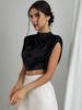 2025 Trendy Satin Women's Pleated T-Shirt with Round Neck and Short Sleeves