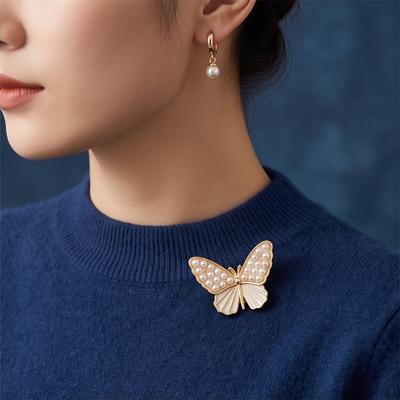 Pearl Butterfly Brooch - Women's High-Class Luxury Small-Scale Exclusive Pin for Sweater, Suit Jacket Accessories