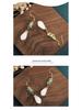 Cloisonné Magnolia Earrings with Gold-Plated Copper and Imitation Hetian Jade in Retro Court Style