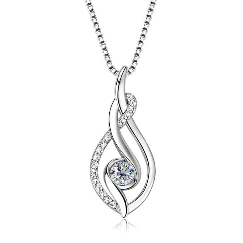 Twisted Teardrop Hollow Partial Paved Stone Center Round Zircon Pendant Women Clavicle Necklace