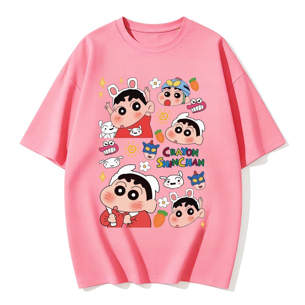 Crayon Shinchan Cute Cartoon T Shirt Unisex Women Kids Family Matching Tee Summer Casual Short Sleeve Cotton Top Fashion Streetwear