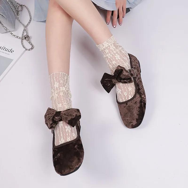Fashion 2025 New Outdoor Women's Mary Jane Flats Bow Tie Buckle Strap Soft Sole Everyday Plus Size Daily Versatile Comfortable Shoes
