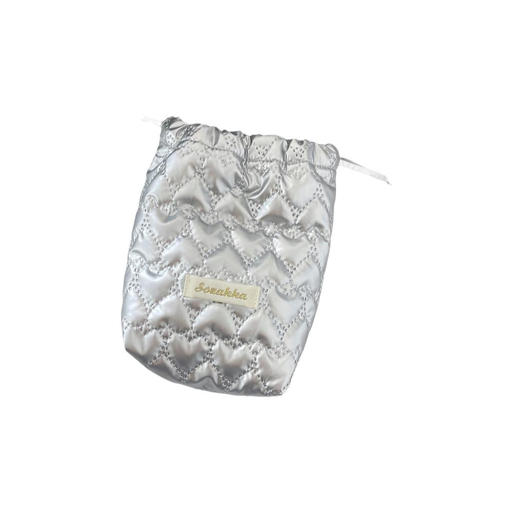 

Shiny Silver Love Heart Makeup Pouch PU Leather Bowknot Clutch Bag Camera Storage Bag Girls Silver Love