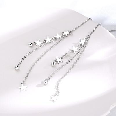 925 Sterling Silver Meteor Shower Ear Line Female Long Tassel Star Ear Chain Earrings Korean Small Fresh Wishing Jewelry