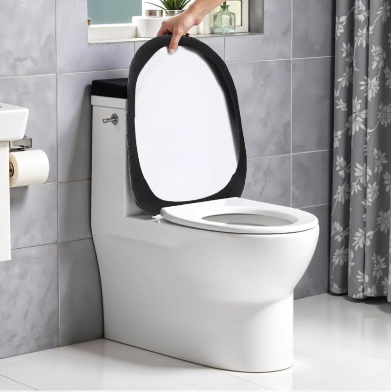 2pcs Toilet Cover Set With Soft Edges For Most Toilets Machine Washable Polyester Cloth