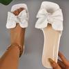 Sweet White Big Bowknot Decoration Medium Heel Slippers Women Square Toe Clear Heels Slides Outdoor Slippers 2025 Summer