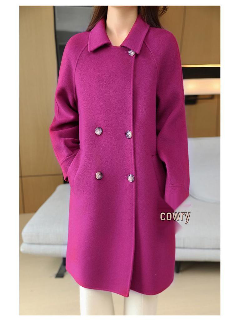 Women's Plus Size Double-Breasted Wool Overcoat with Suit Collar