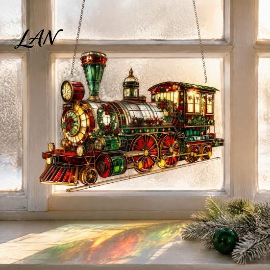 Indoor Outdoor Festive Decor Christmas Suncatcher, Stained Glass Style Window Hanging Ornament, Cute Cat Santa Decorative Sun Catcher Gift Claus