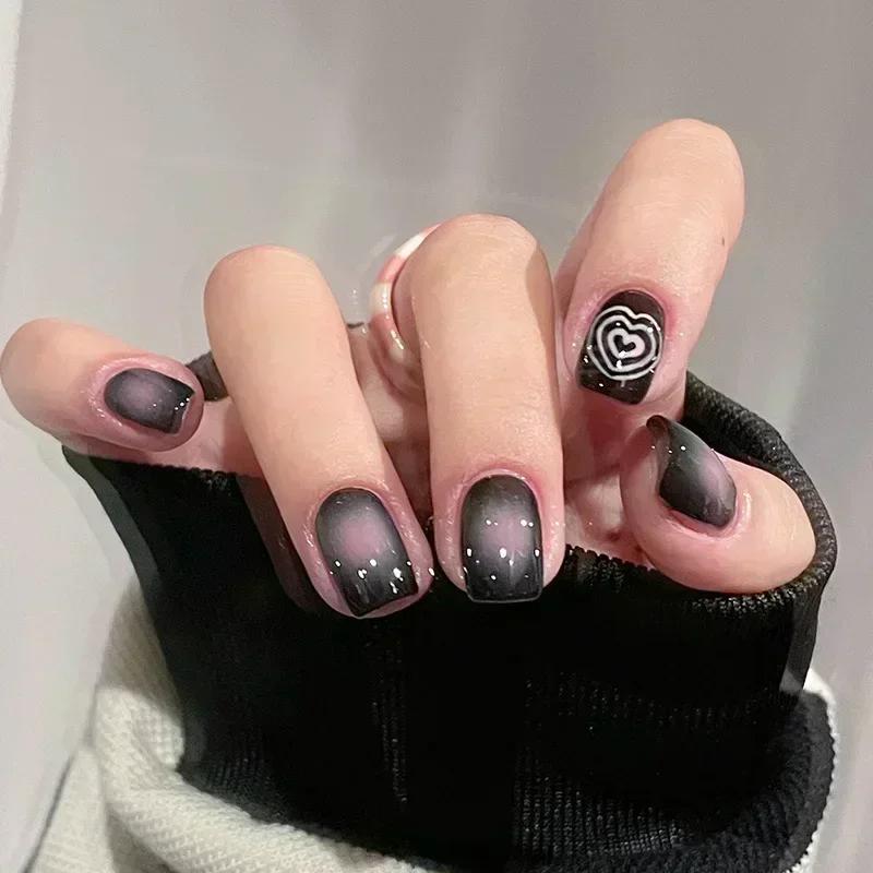 24 Stück Niedliche Girly Kurze Quadratische Falsche Nägel Süße Weiße Französische Nägel Glitzer Stern Strasssteine Nagelkunst Katzenauge Schleife Press-On Nägel