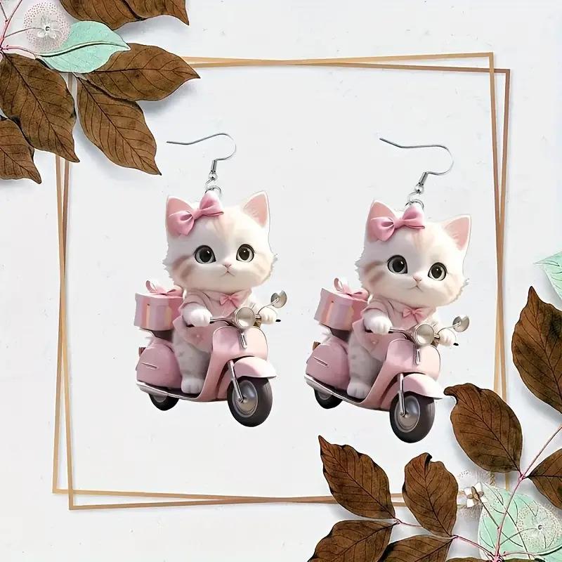 Charming Pink Cat Acrylic Earrings - Cute Cartoon Jewelry for Women, Perfect for Parties & Gifts