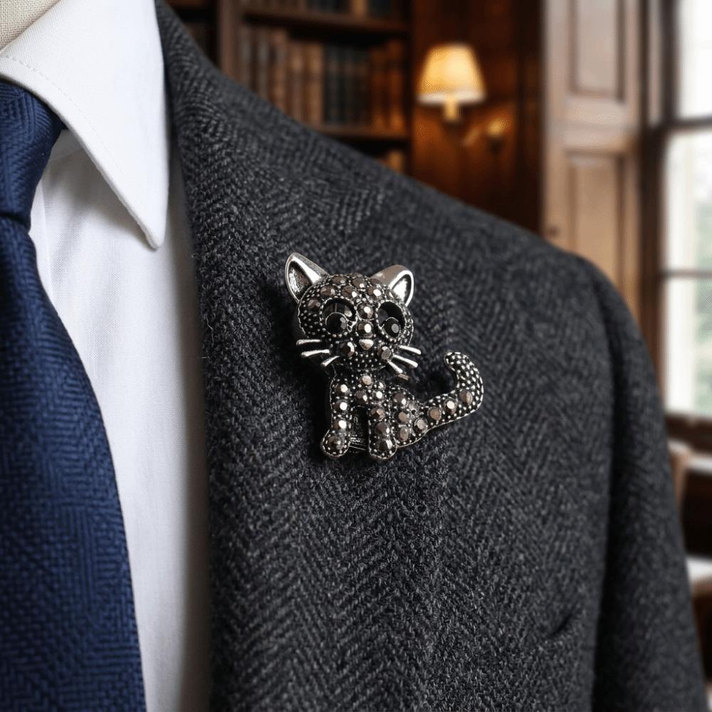 Zircon Cat Badge Pins Clothing Accessories Vintage Brooches Crystal Cat Brooches  Ornament