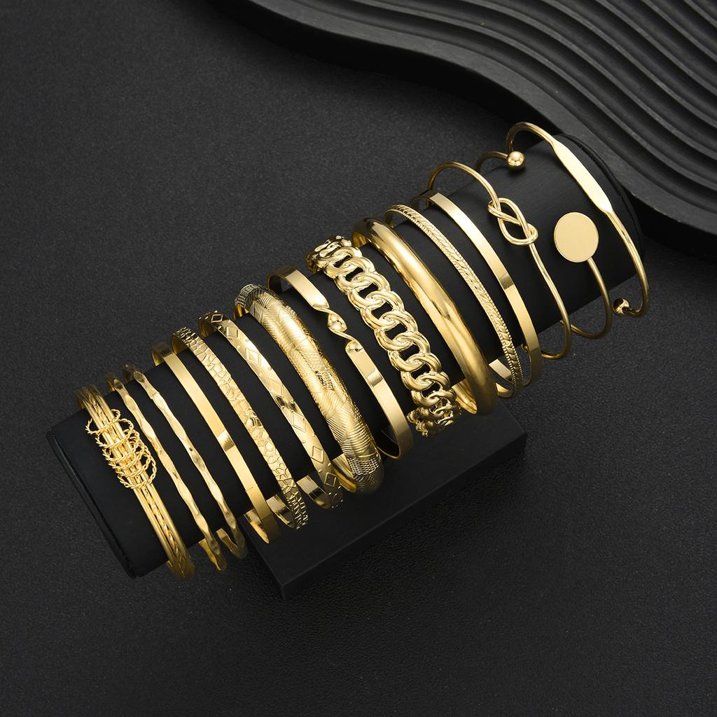 iF ME 15 Piece Fashion Knotted Printed Metal Iron Bangle Set Jewelry Women Trendy Shiny Daily Party Accessory Decorative Gift For Her