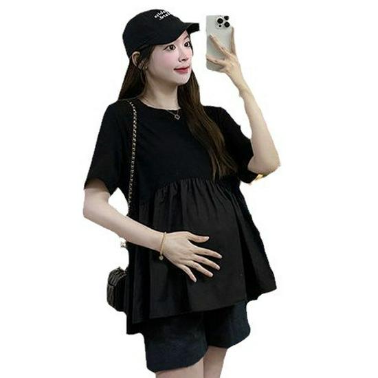 Maternity Summer Two-Piece Set: Stylish Plus-Size Shorts & Top for Trendy Moms