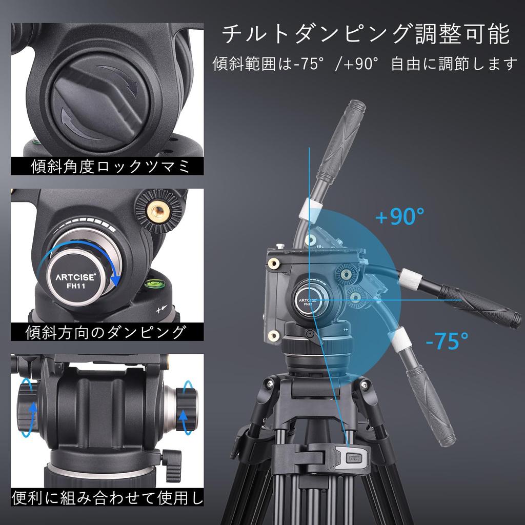 ARTCISE Fluid Video Head with Adjustable Aluminum Alloy Tripod Head with Handle for Maximum Load Capacity 12kg Damping, DSLR/Digital/SLR/Camera Video,