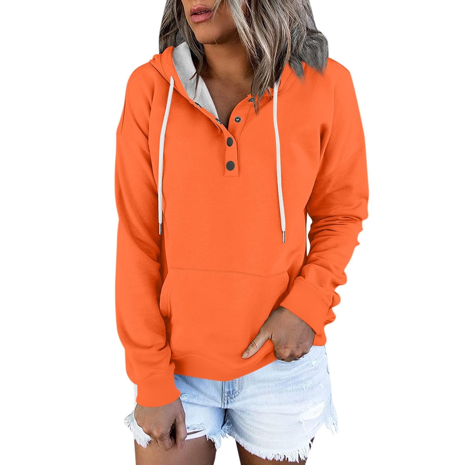 

Женские толстовки с капюшоном, однотонные, повседневные, на пуговицах, с длинным рукавом и карманами M оранжевый