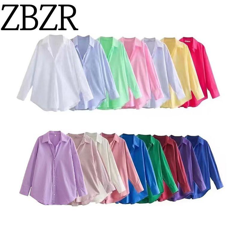 Zbzr Spring New Women Clothes Western Style Fashion Retro Loose Slimming Polo Lapel Poplin Shirts Top