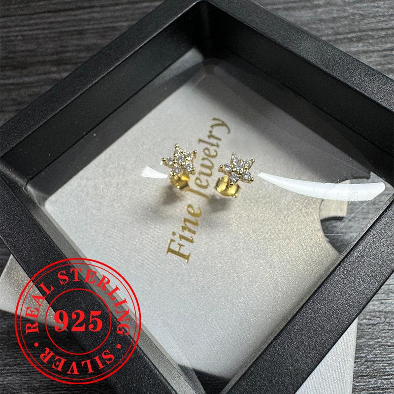 Dainty Five-pointed Star Design Stud Earrings  Sterling Silver Noble Accessories Female Fresh Gold Color Party Jewelry