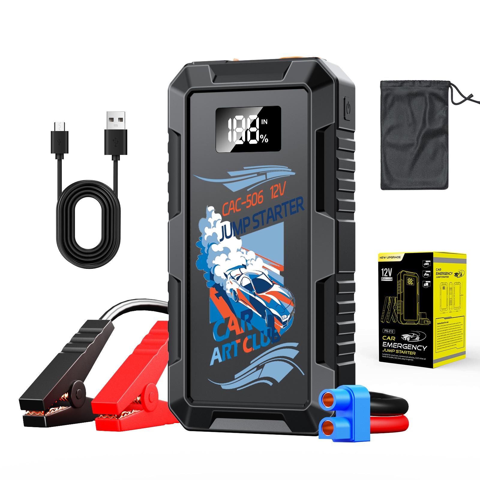 Car Battery Jump Starter Portable Car Battery Booster Charger Booster Power Bank Starting Device 12V Gas Vehicles Standard clamp