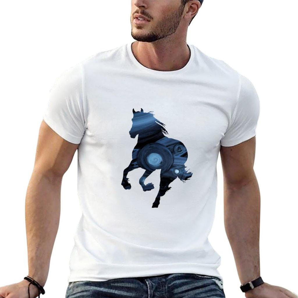Blaues Pferd T-Shirt Unisex T-Shirt Designer Schwarzes Baumwoll-T-Shirt Einfach Für Unisex Paket Lustige T-Shirts Dunkler Humor T-Shirt