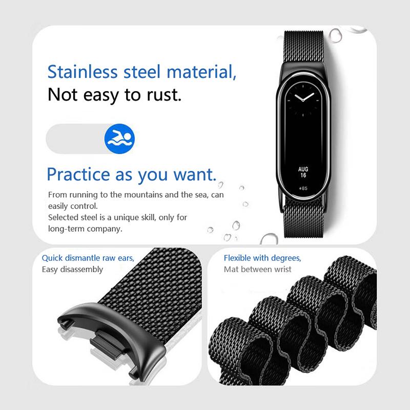 Metal Strap for Xiaomi Mi Band 8 9 10 Bracelet with TPU Case Screen Soft Protector Milanese Magnetic Loop Replacement Watchband