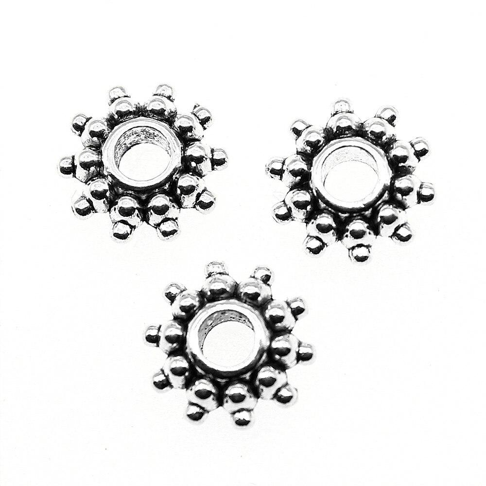 20 Stück 8 x 8 x 2 mm Antik-Silber-Farben-Abstandsperlen für Armbänder, Schmuckherstellung, runde Abstandsperlen, Charm-Charm