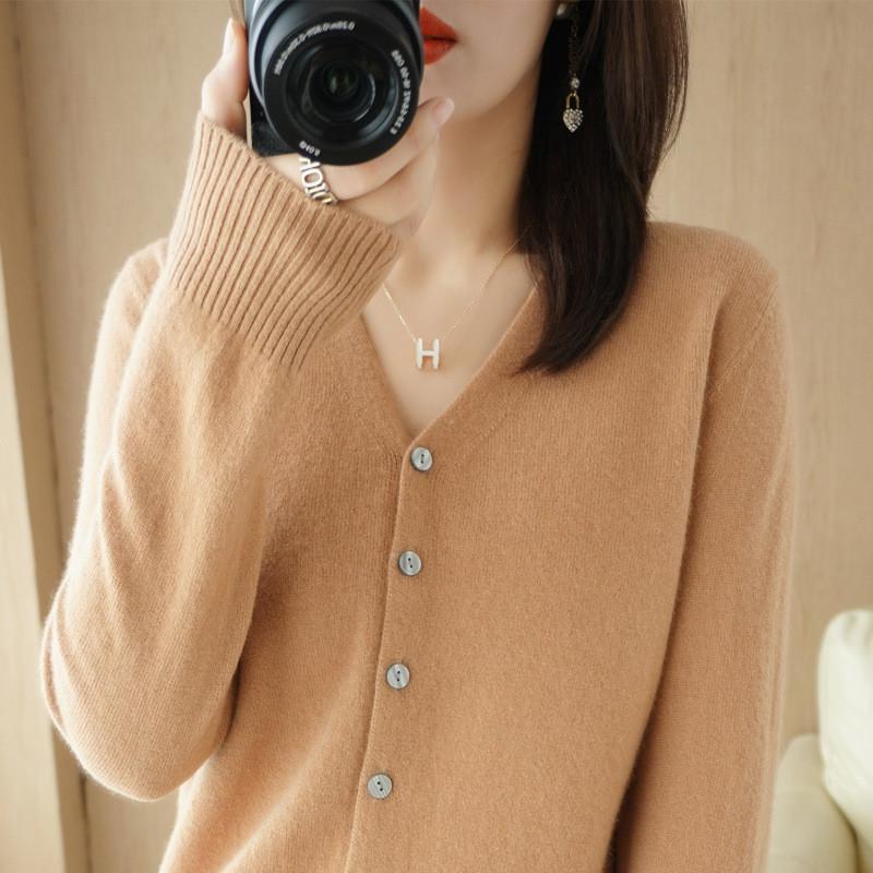 Knit Cardigan For Women With Vneck Long Sleeves Soft Polyester Blend For Casual Wear