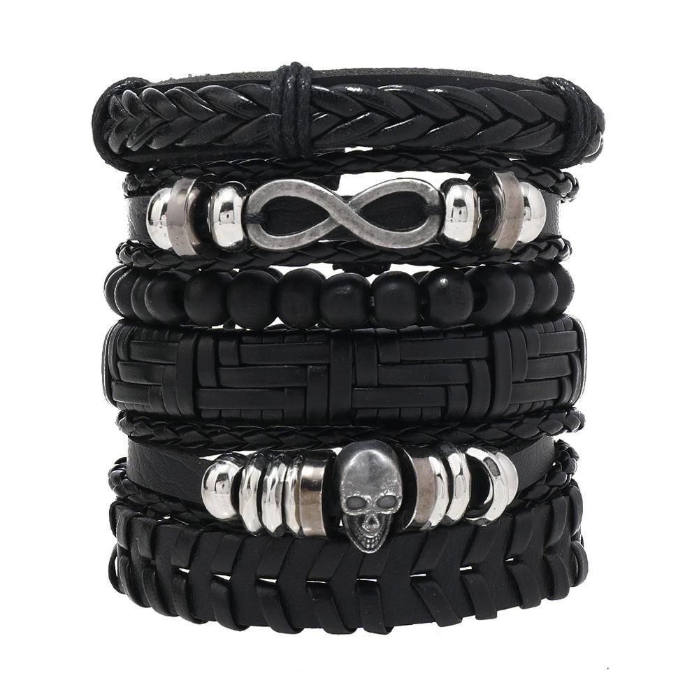 Alloy Men's Bracelet, Multi-layered Leather Skull Bangle, Viking Bracelet