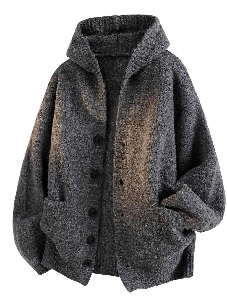 Men's Hooded Knit Cardigan - Heavyweight, Loose, Casual Style for Autumn/Winter