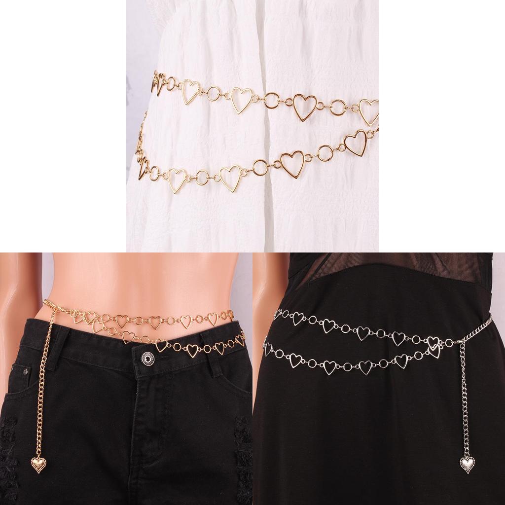 Love Heart Waist Chain For Women Alloy Double Layer Hollow Heart Dress Accessory