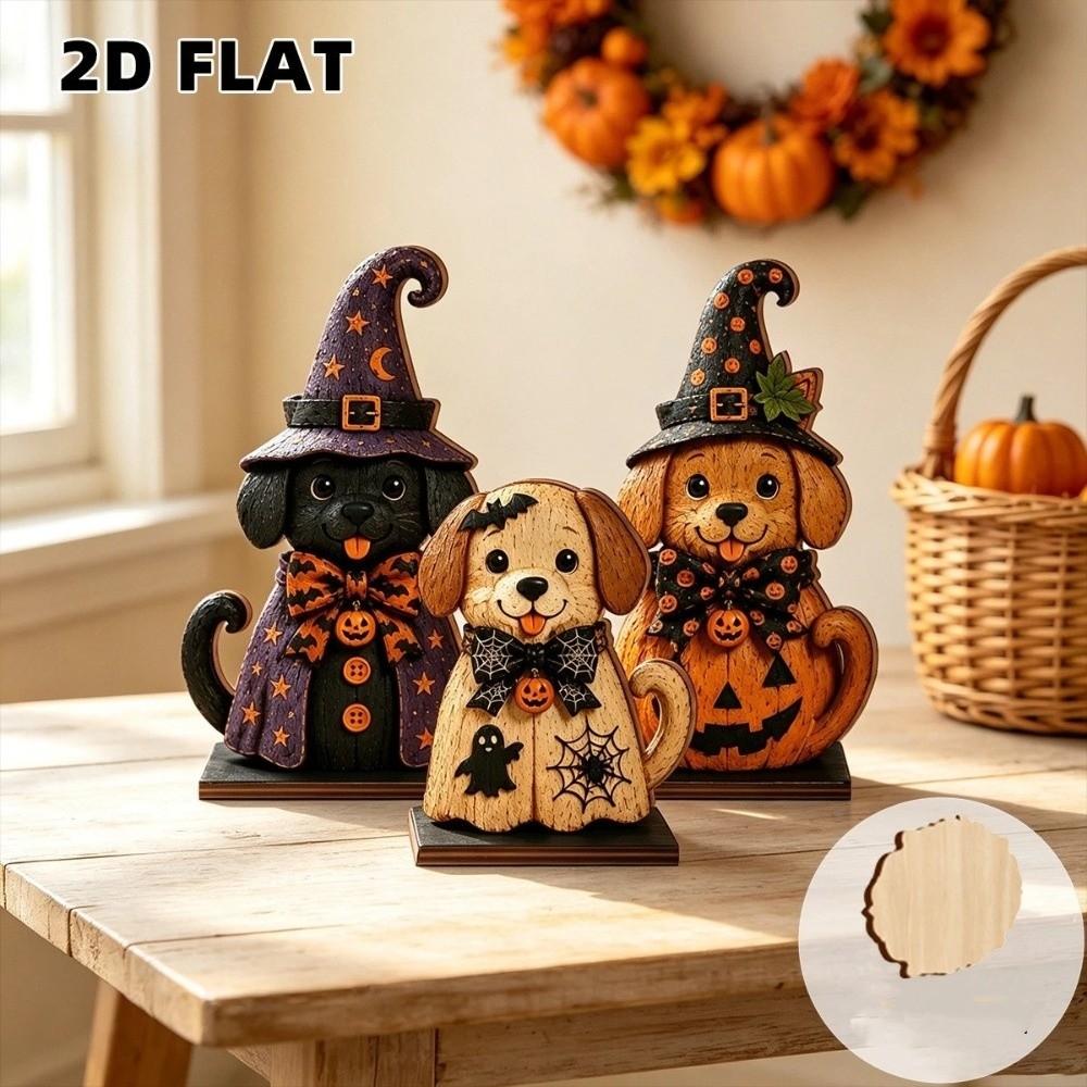 3Pcs 2D Flat Witch Ghost Tabletop Ornament Stable Base Pumpkin Ghost Craft Decor Thanksgiving