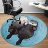 1pc Otter Family Office Round Area Rug, Indoor Mat Suitable For Office, Under Office Chairs Bedroom Living Room Home Decor, Room Deco
