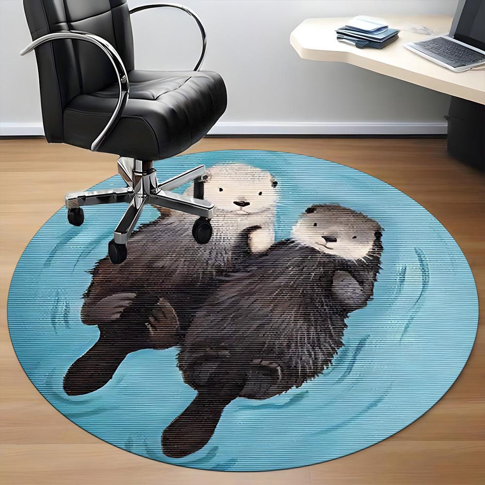 1pc Otter Family Office Round Area Rug, Indoor Mat Suitable For Office, Under Office Chairs Bedroom Living Room Home Decor, Room Deco