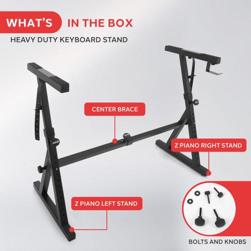Pyle Heavy-Duty Folding Keyboard Stand - Sturdy Reinforced Z-Design with Adjustable Width and Height, Foam-Padded Arms, Digital Piano Stand, Fits 54-8