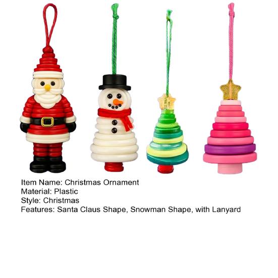 4Pcs/Set Snowman Ornament Kit Santa Claus Snowman Xmas Tree Shape Pendant