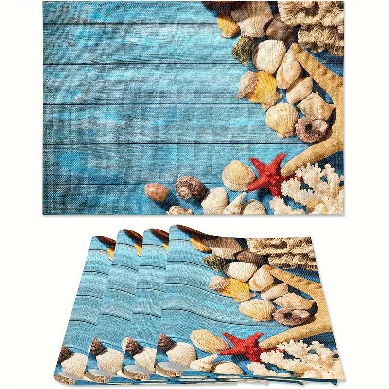 4PC Beach Shell Placemat, Blue Ocean Dining Table, Coffee Table Decoration, Anti Fouling and Heat-insulating Placemat