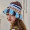Handmade crochet wool hat women's color tassel with ear protectors hollow sleeve knitted cold hat