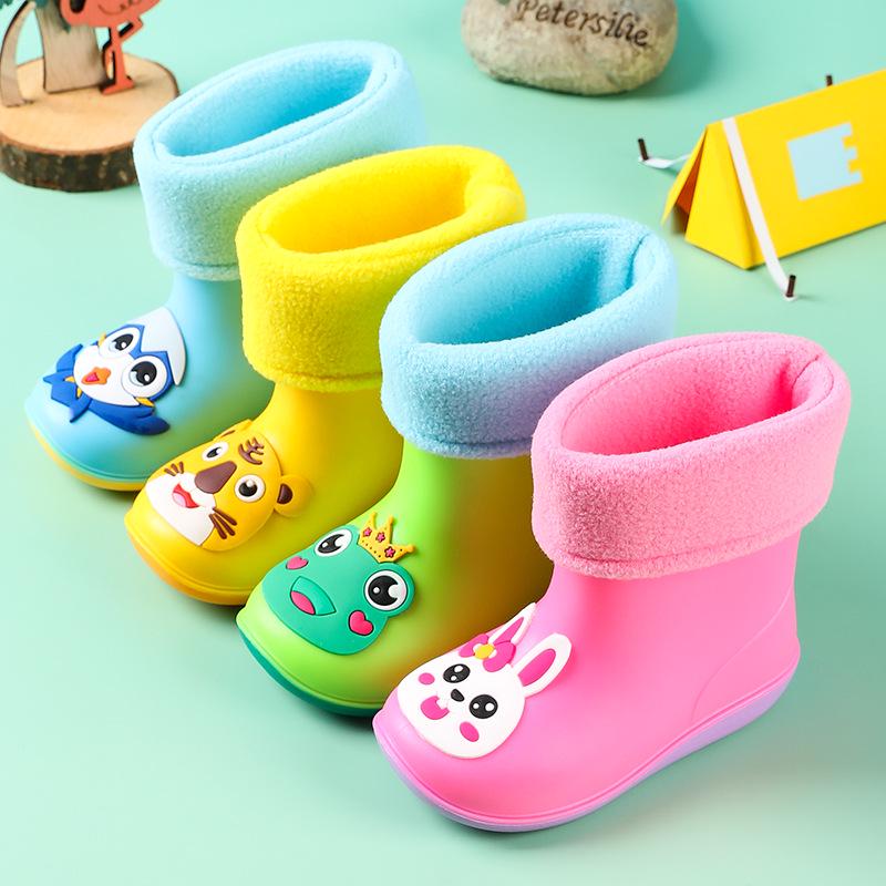 Winter Neue kinder Regen Stiefel Koreanische Version Cartoon Tier Baby Wasser Schuhe Jungen Plus Samt Warme Mädchen Regen Stiefel